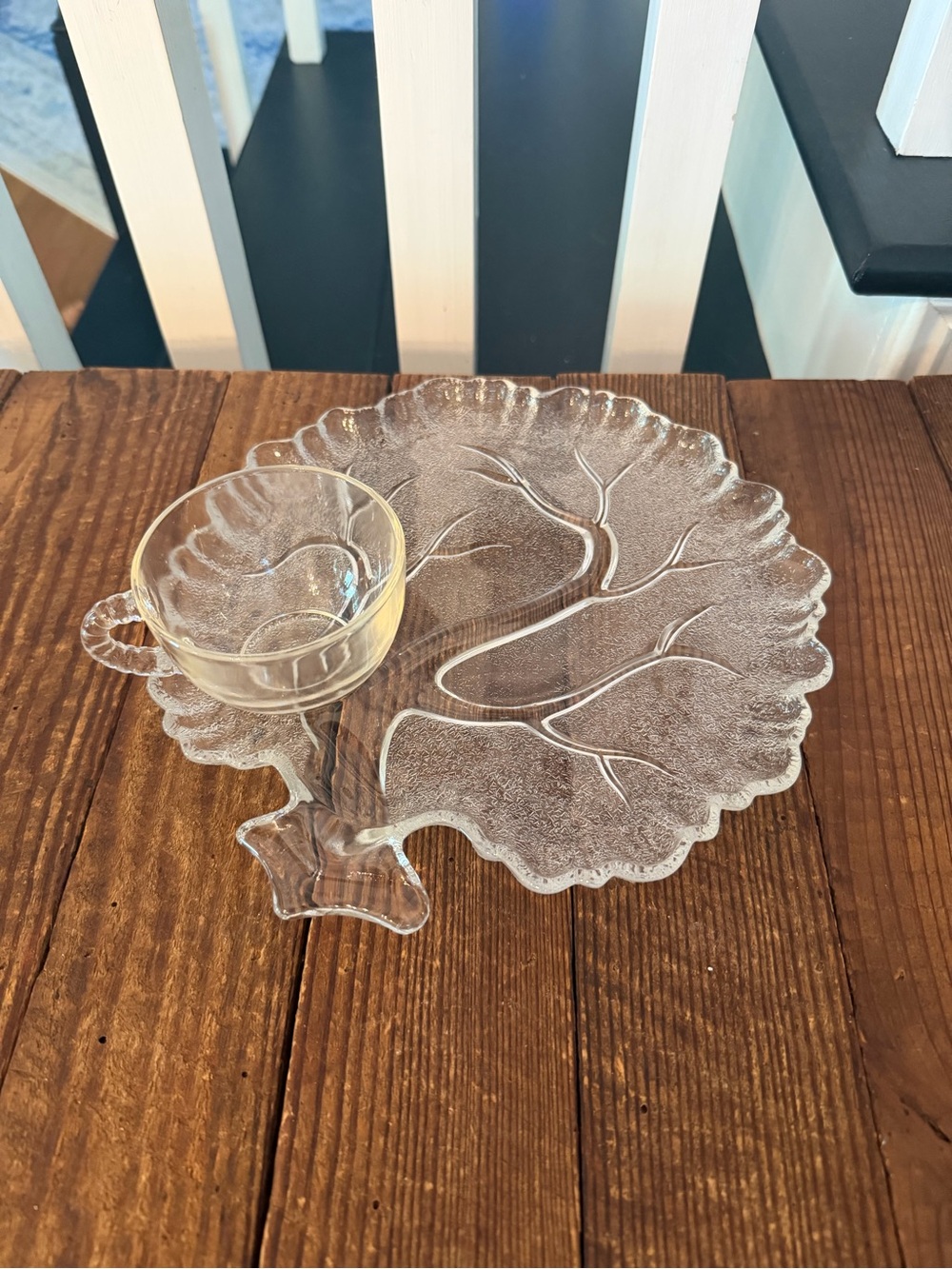 Pair of vintage clear glass snack plate and cup set “Tree of Life”